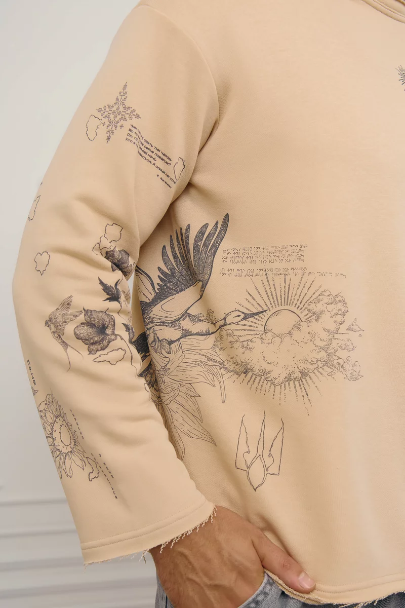 Бежевый мужской лонгслив с принтом Душа Бежевый мужской лонгслив с принтом Душа фотография 3