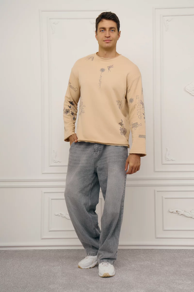 Бежевый мужской лонгслив с принтом Душа Бежевый мужской лонгслив с принтом Душа фотография 5