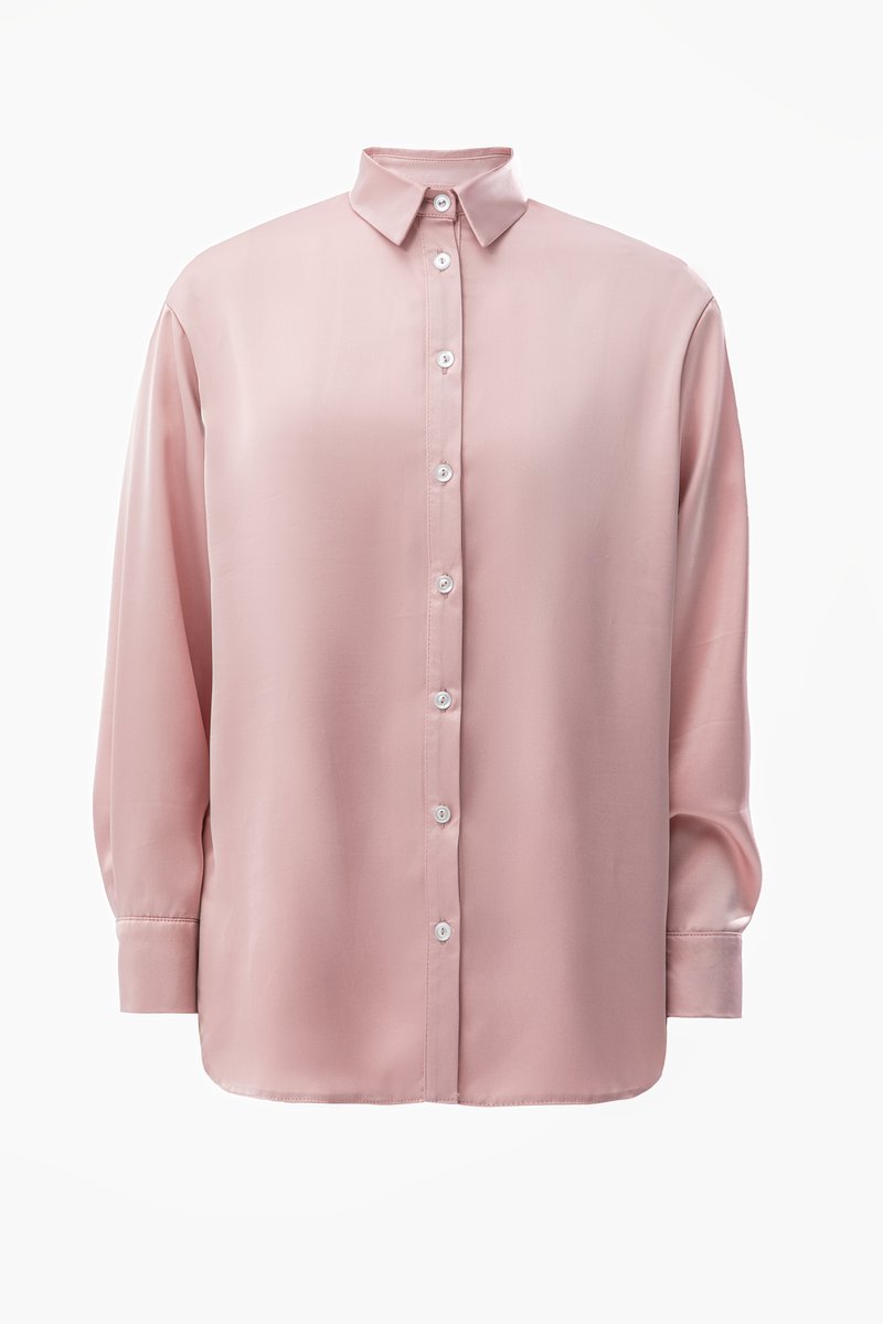 

Рожева сорочка оверсайз зі штучного шовку
