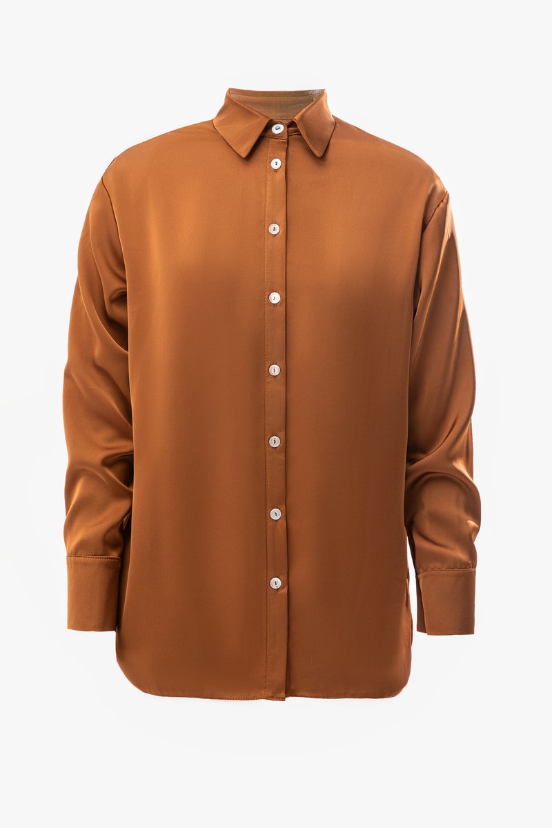 

Сорочка оверсайз зі штучного шовку у відтінку кемел