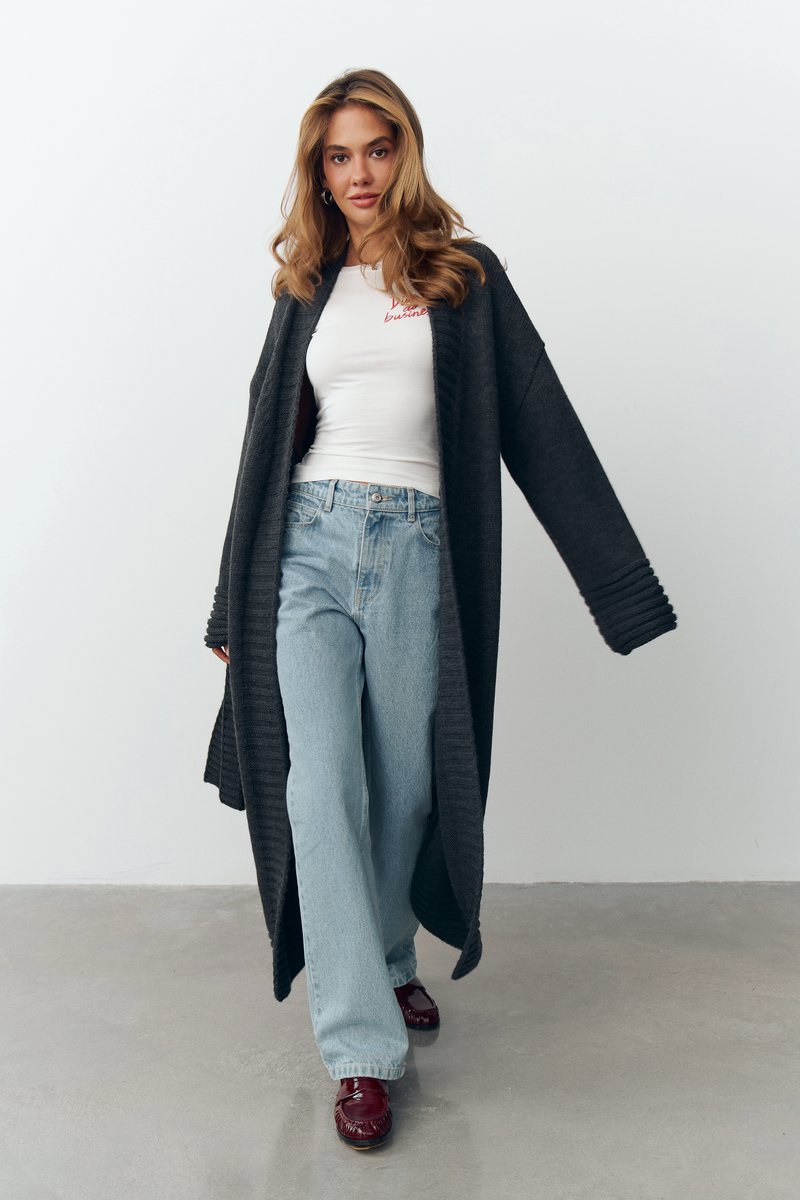 

Сірий довгий трикотажний кардиган