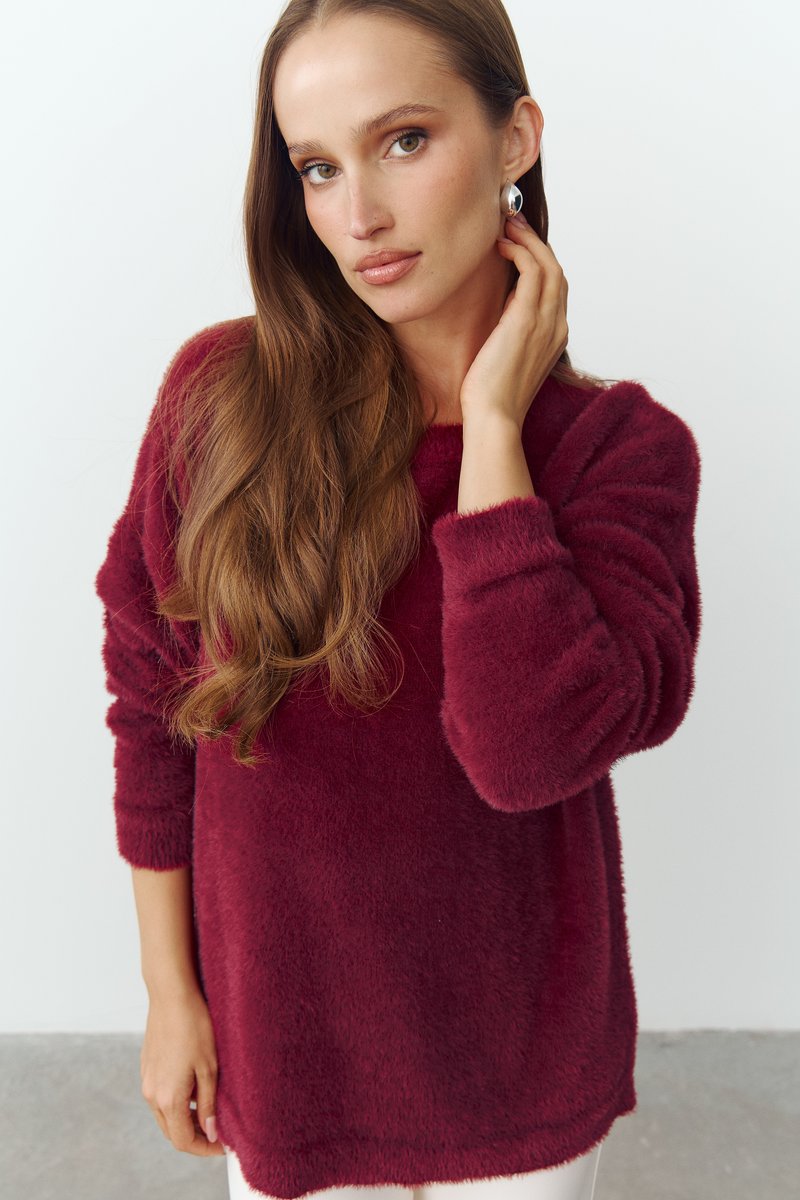 

Бордовий светр оверсайз з шерсті альпаки