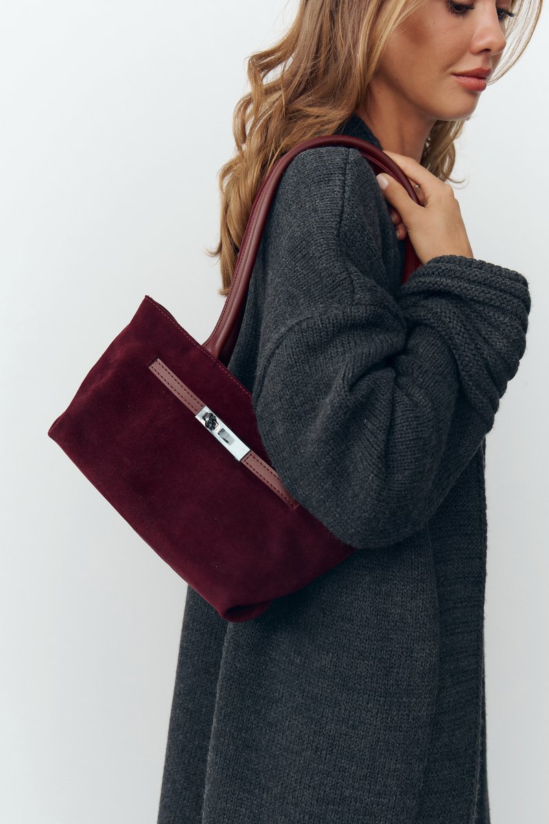 

Бордова комбінована сумка із натуральної замші та екошкіри