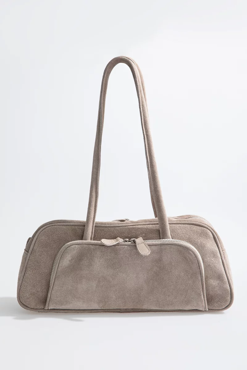Gray baguette bag made of natural suede photo 1