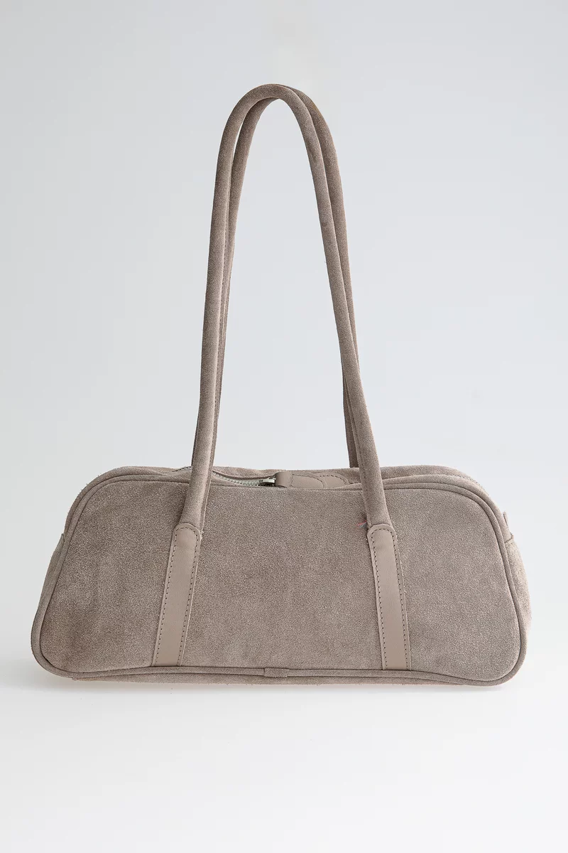 Gray baguette bag made of natural suede photo 3