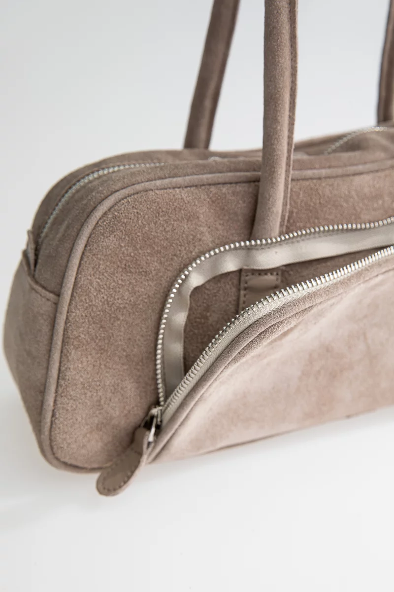 Gray baguette bag made of natural suede photo 5
