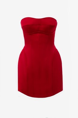 Красное сатиновое платье мини с моделирующими вставками