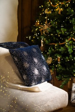 Blue pillow with velour cover with sequins