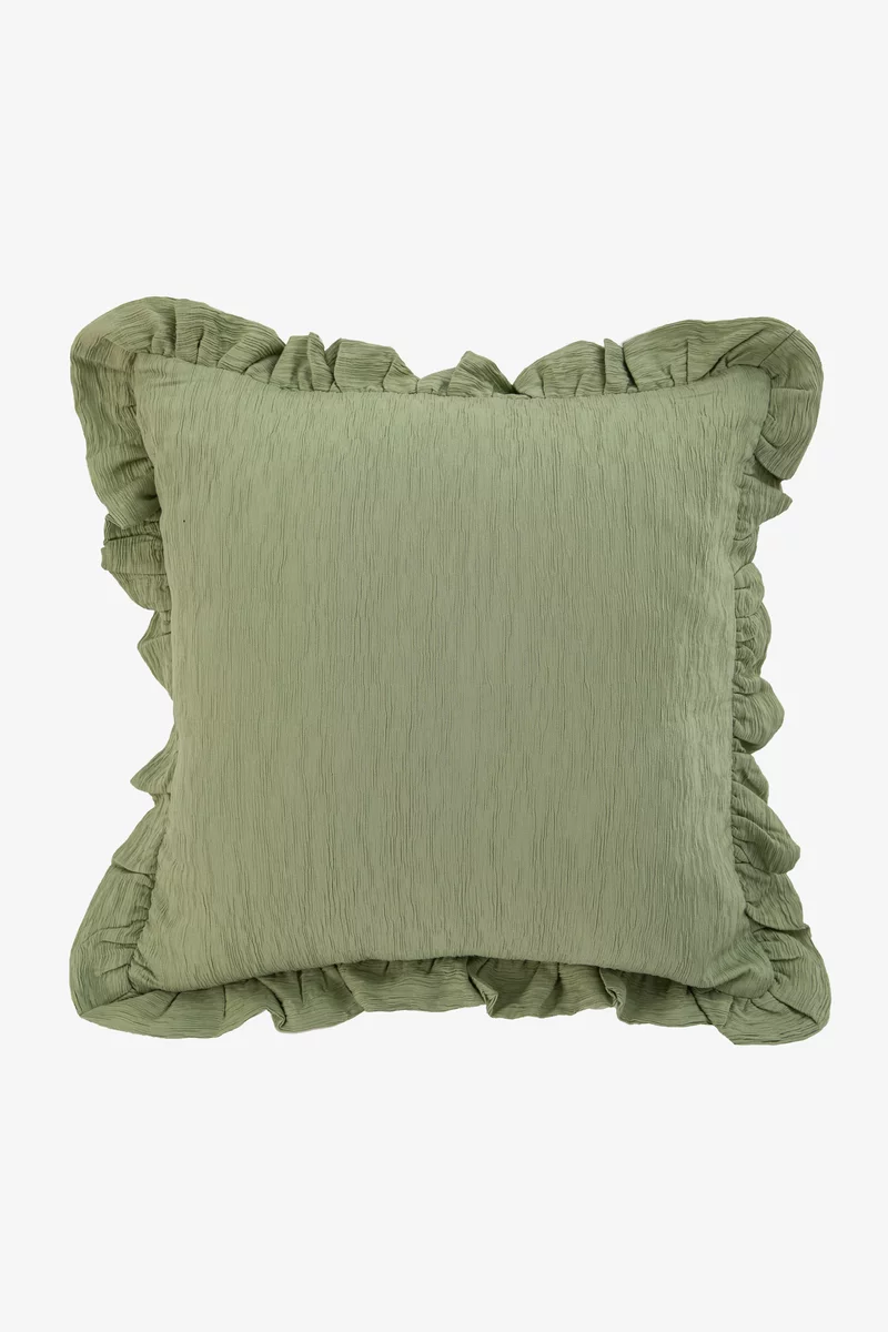 Зеленая подушка с наволочкой из жатки фотография 4