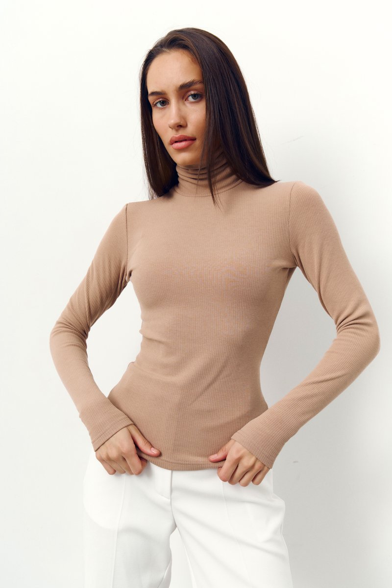 

Бежевий гольф зі стрейчевого трикотажу на флісі