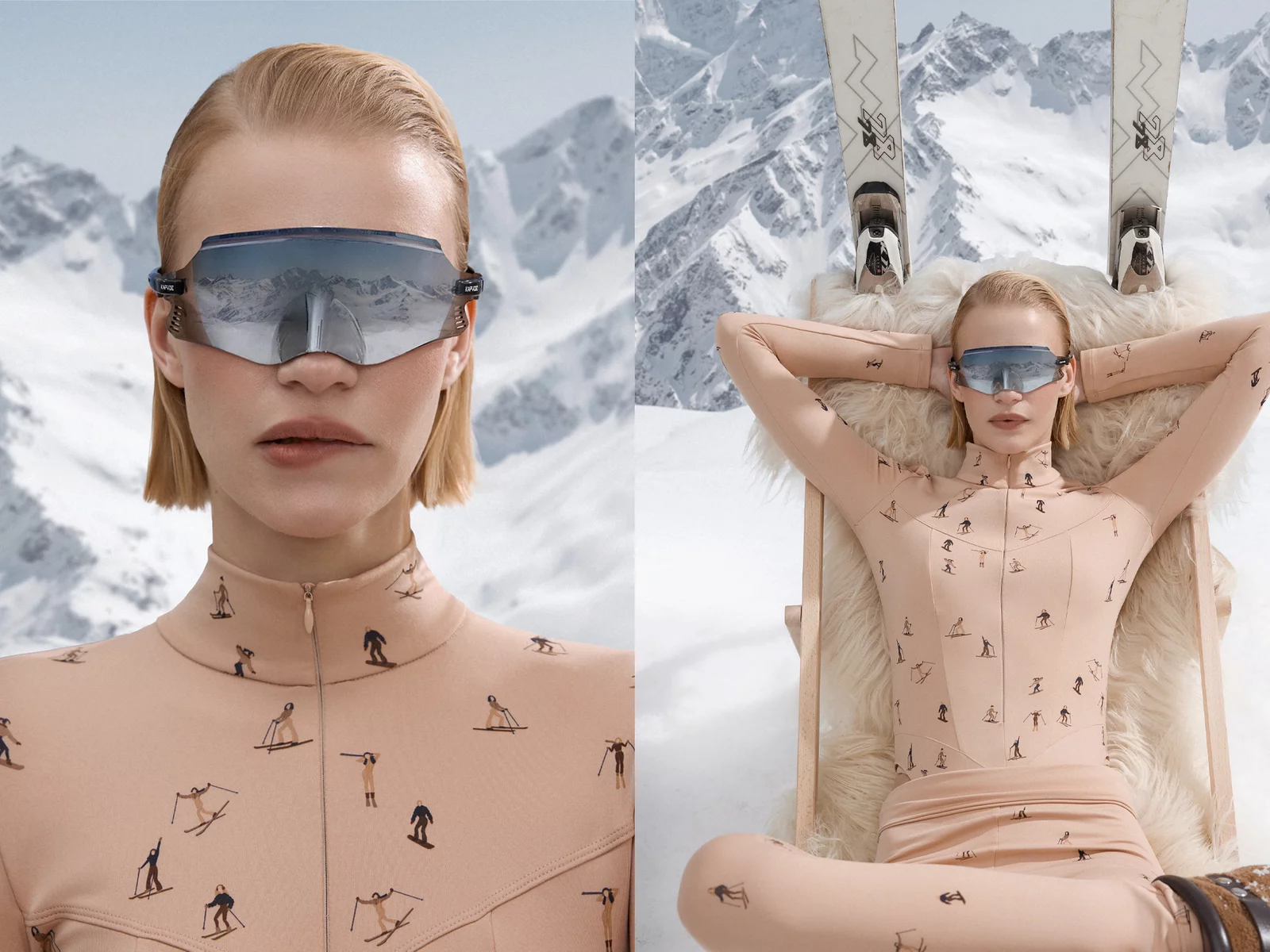Бежевый термо-боди на флисе с горнолыжным принтом фотография 1