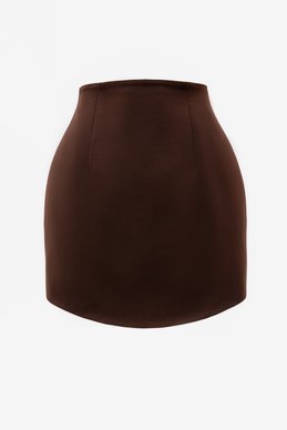 Сатиновая юбка мини в шоколадном оттенке с моделирующими вставками