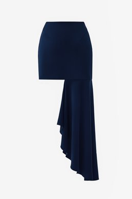 Темно-синяя юбка сатиновая мини асимметричного кроя