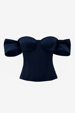 Темно-синий сатиновый корсет с отстегивающимися рукавами