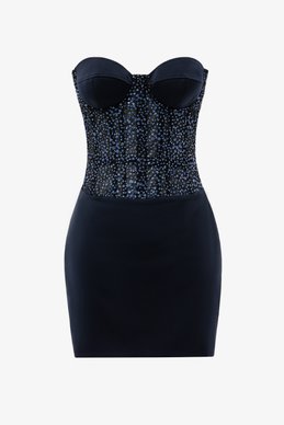 Темно-синее платье мини с корсетом и мерцающим декором