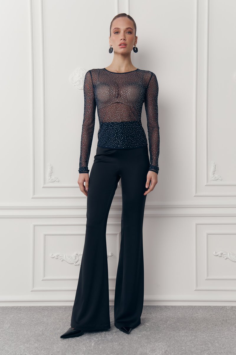 Темно-синий лонгслив со стразами фотография 1