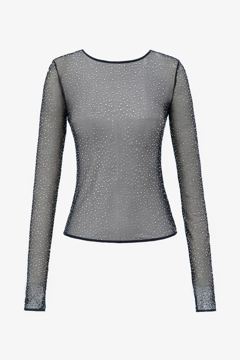 Темно-синий лонгслив со стразами фотография 5