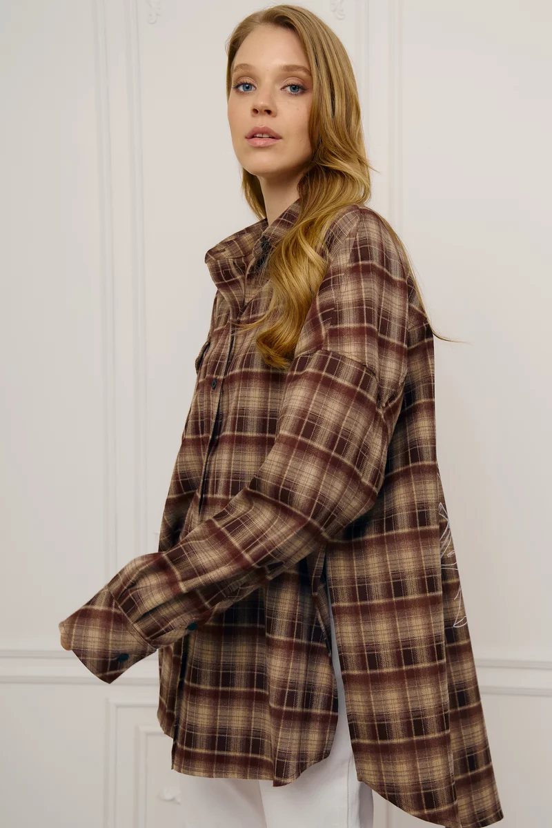 Картата сорочка оверсайз з принтом Душа на спині Картата сорочка оверсайз з принтом Душа на спині фотографія 1