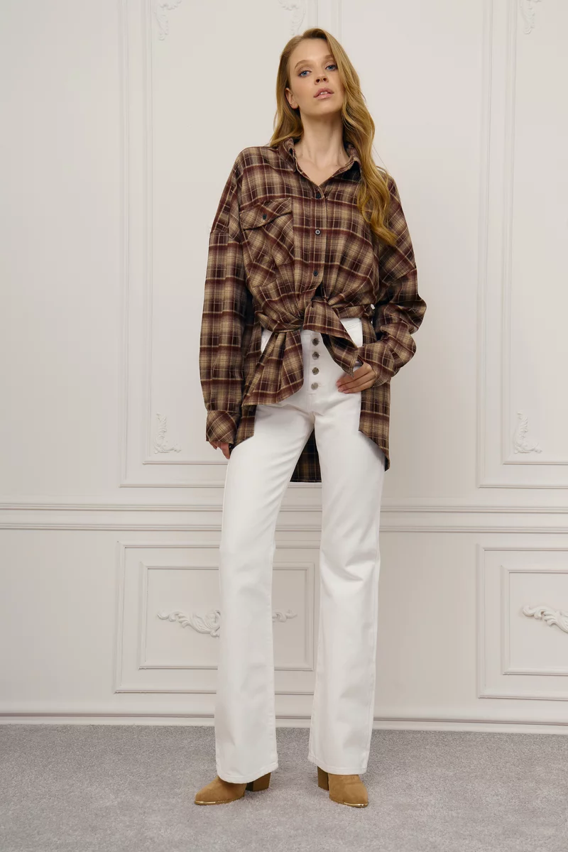 Картата сорочка оверсайз з принтом Душа на спині Картата сорочка оверсайз з принтом Душа на спині фотографія 4