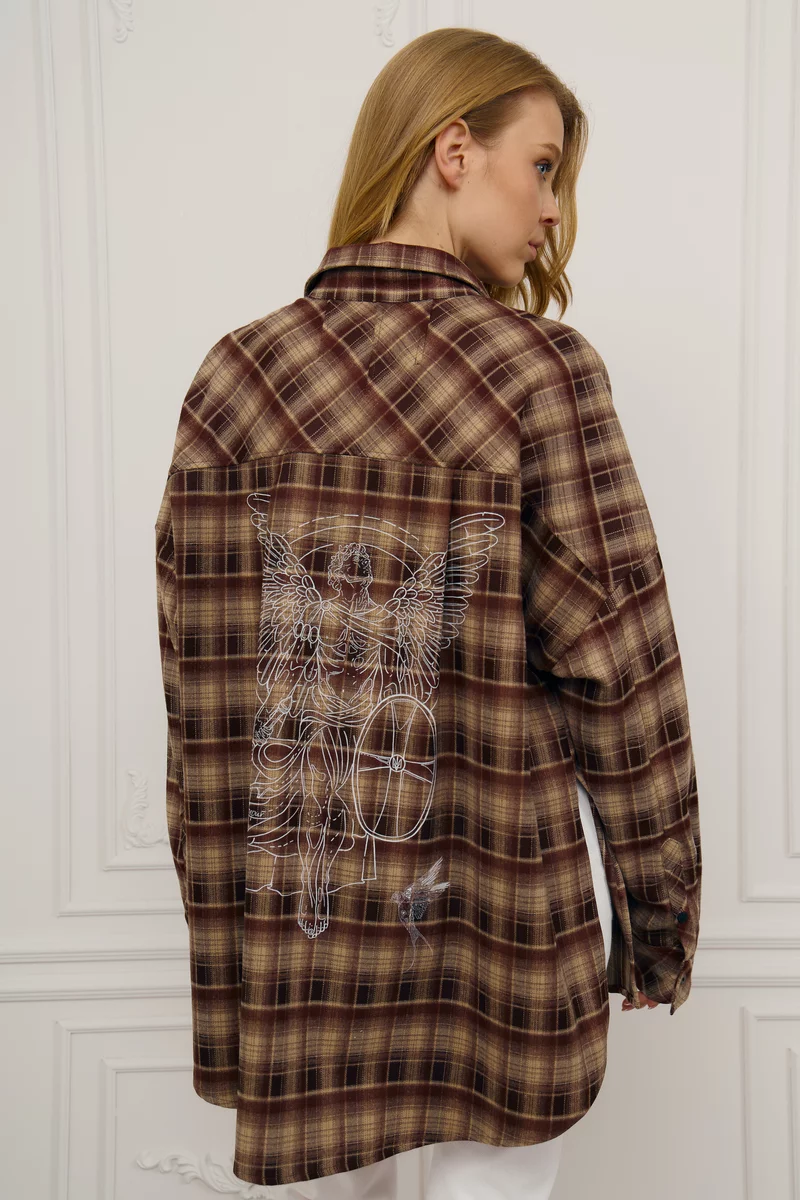 Картата сорочка оверсайз з принтом Душа на спині Картата сорочка оверсайз з принтом Душа на спині фотографія 5