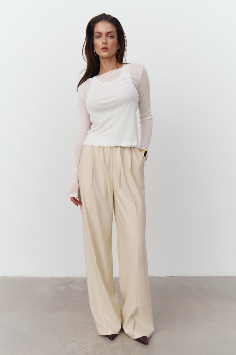 

Молочні штани-палаццо на зав'язці