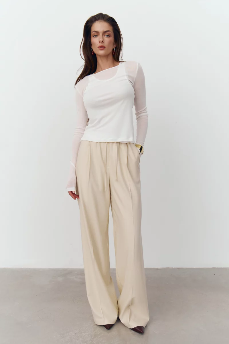 Молочные штаны-палаццо на завязке Молочные штаны-палаццо на завязке фотография 1