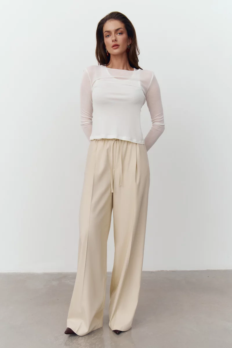 Молочные штаны-палаццо на завязке Молочные штаны-палаццо на завязке фотография 2