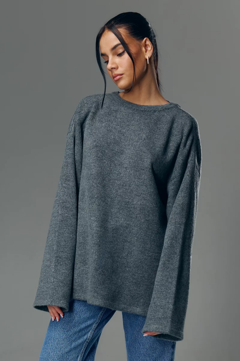 Gray knitted jumper with open back photo 2