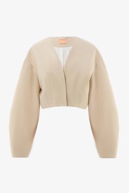 Молочный укороченный жакет с объемными рукавами