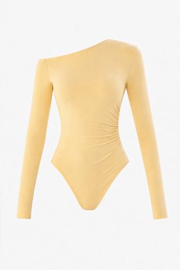 Желтый трикотажный боди асимметричного кроя