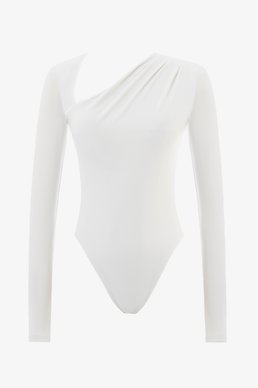 Молочный трикотажный боди с боковой драпировкой