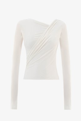 Молочный трикотажный лонгслив с драпировкой