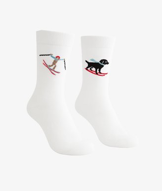 Белые хлопчатобумажные носки с горнолыжным принтом