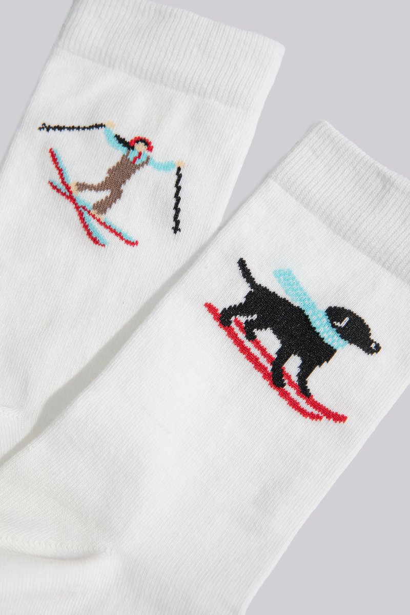 White cotton socks with ski print image 1