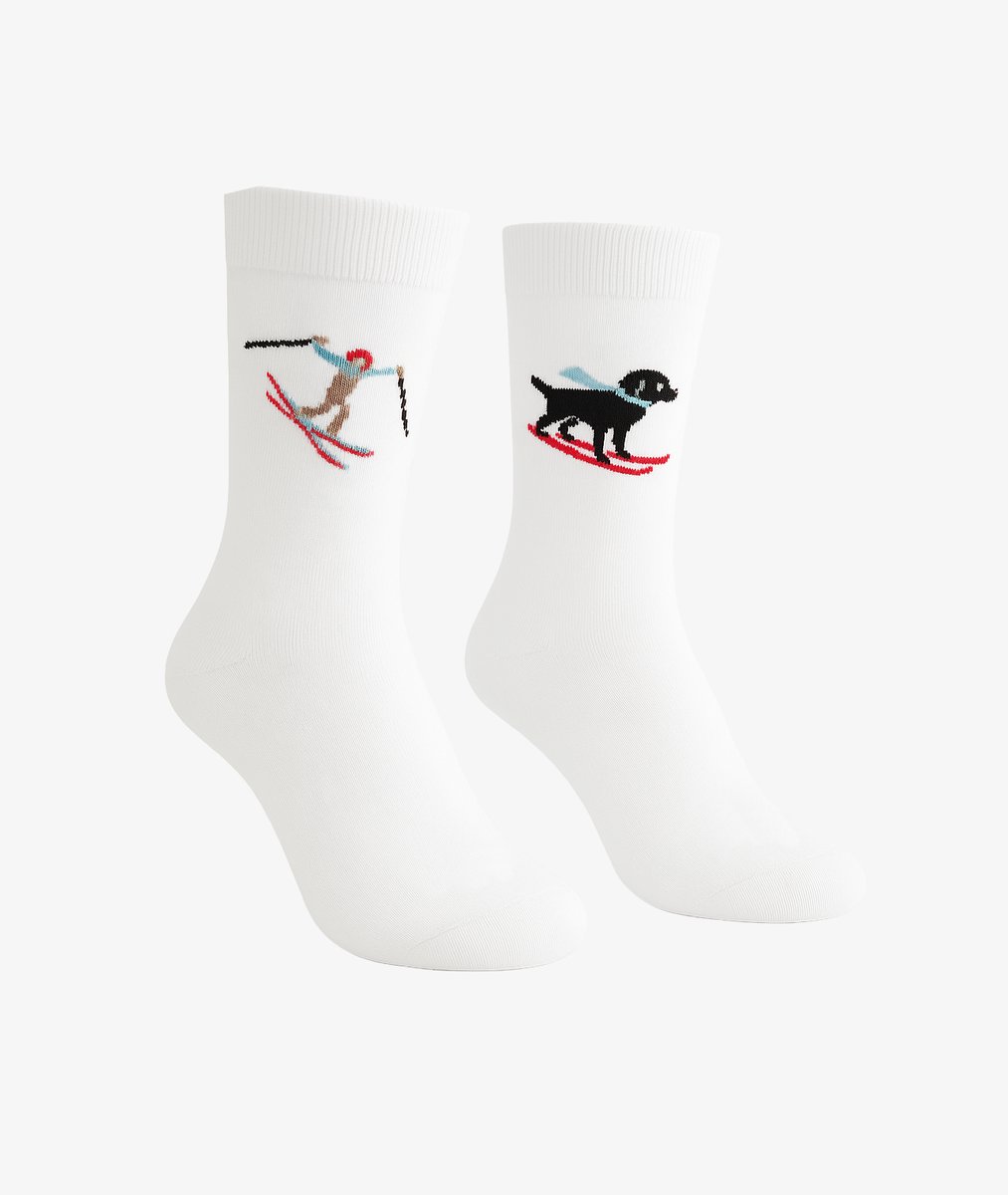 Белые хлопчатобумажные носки с горнолыжным принтом фотография 1