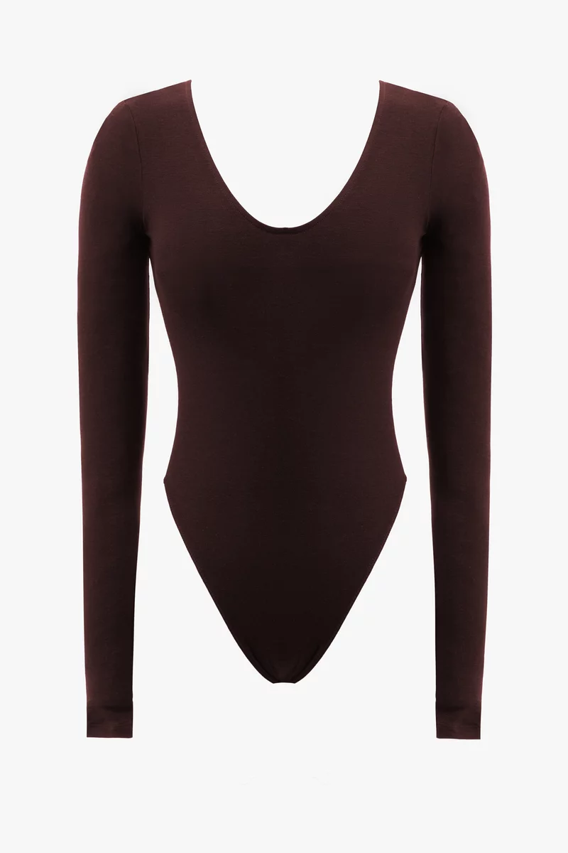 Базовый трикотажный боди в винном оттенке фотография 4