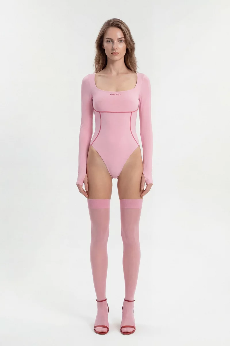 Розовый боди with love с длинным рукавом фотография 1