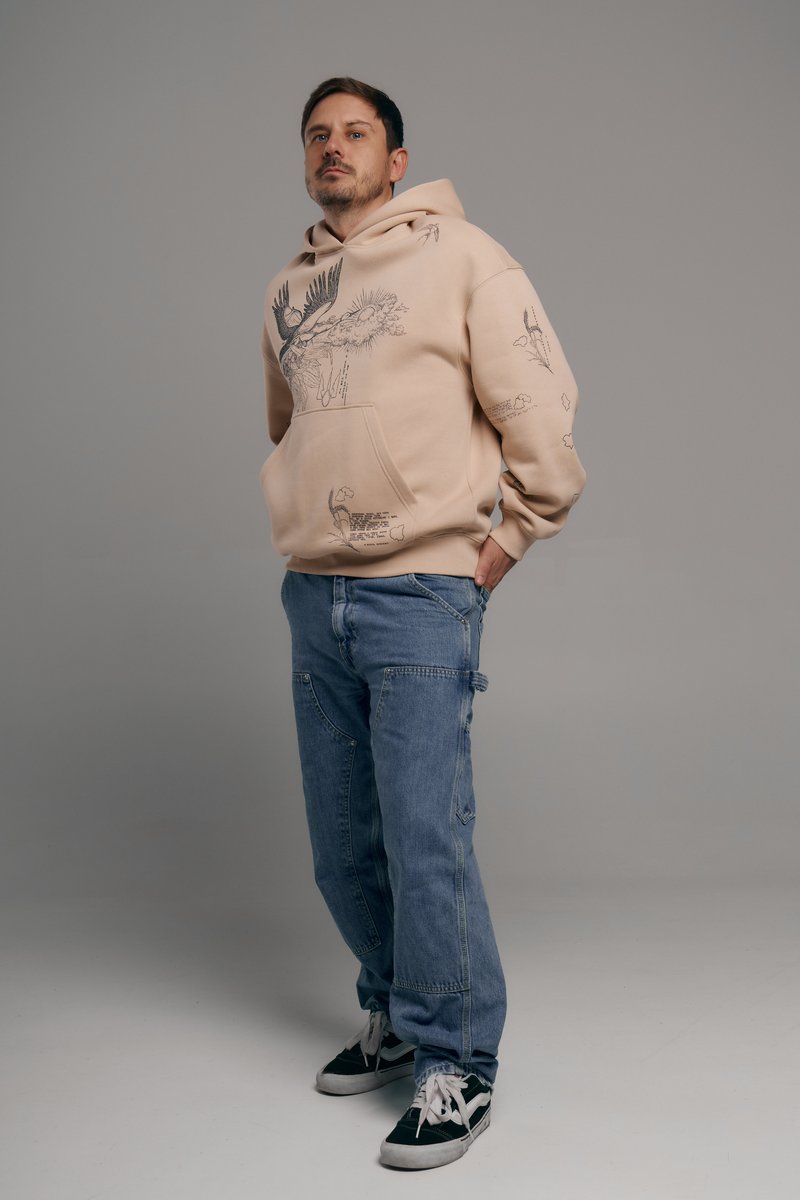 

Бежевий чоловічий худі оверсайз Душа на флісі