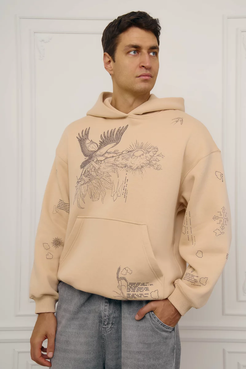 Бежевый мужской худой оверсайз Душа на флисе фотография 1