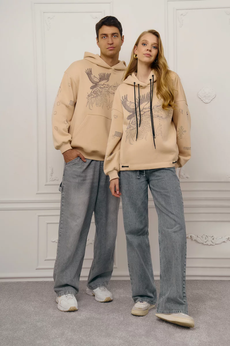 Бежевый мужской худой оверсайз Душа на флисе фотография 3