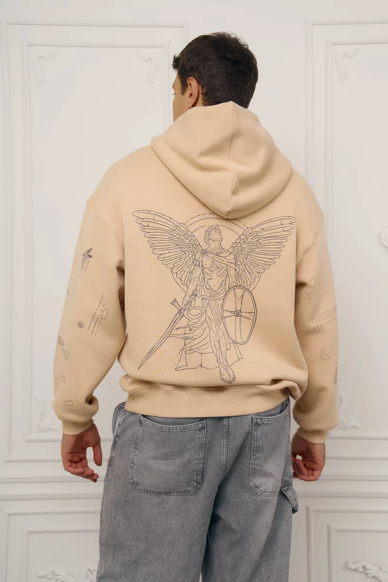 Бежевый мужской худой оверсайз Душа на флисе фотография 5