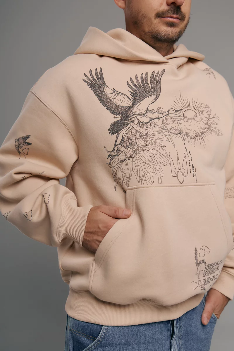 Бежевый мужской худой оверсайз Душа на флисе Бежевый мужской худой оверсайз Душа на флисе фотография 2