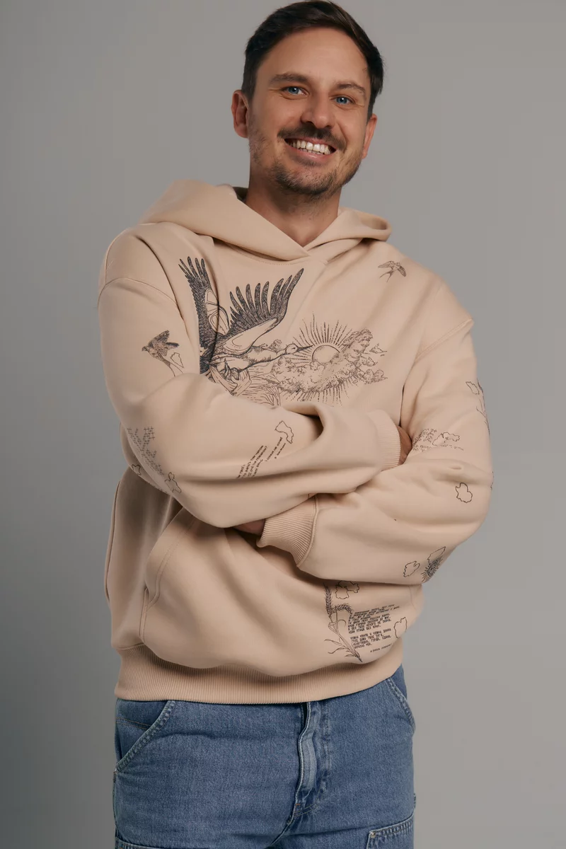 Бежевый мужской худой оверсайз Душа на флисе Бежевый мужской худой оверсайз Душа на флисе фотография 4