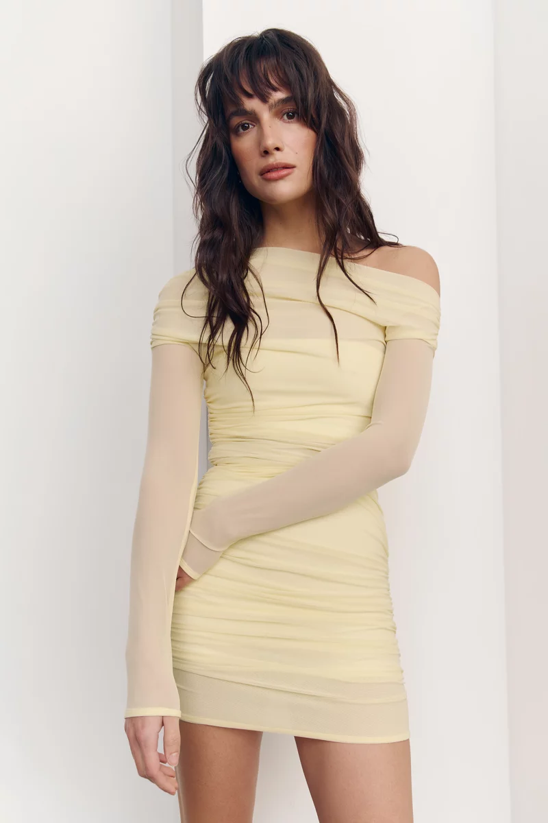 Желтое платье мини из стрейч-сетки Желтое платье мини из стрейч-сетки фотография 3