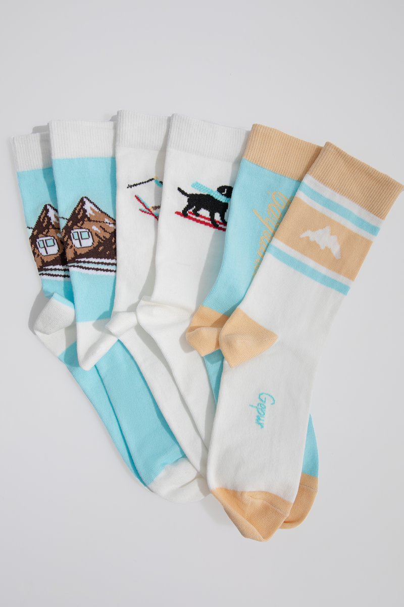 Набор из хлопчатобумажных носков с горнолыжным принтом фотография 1