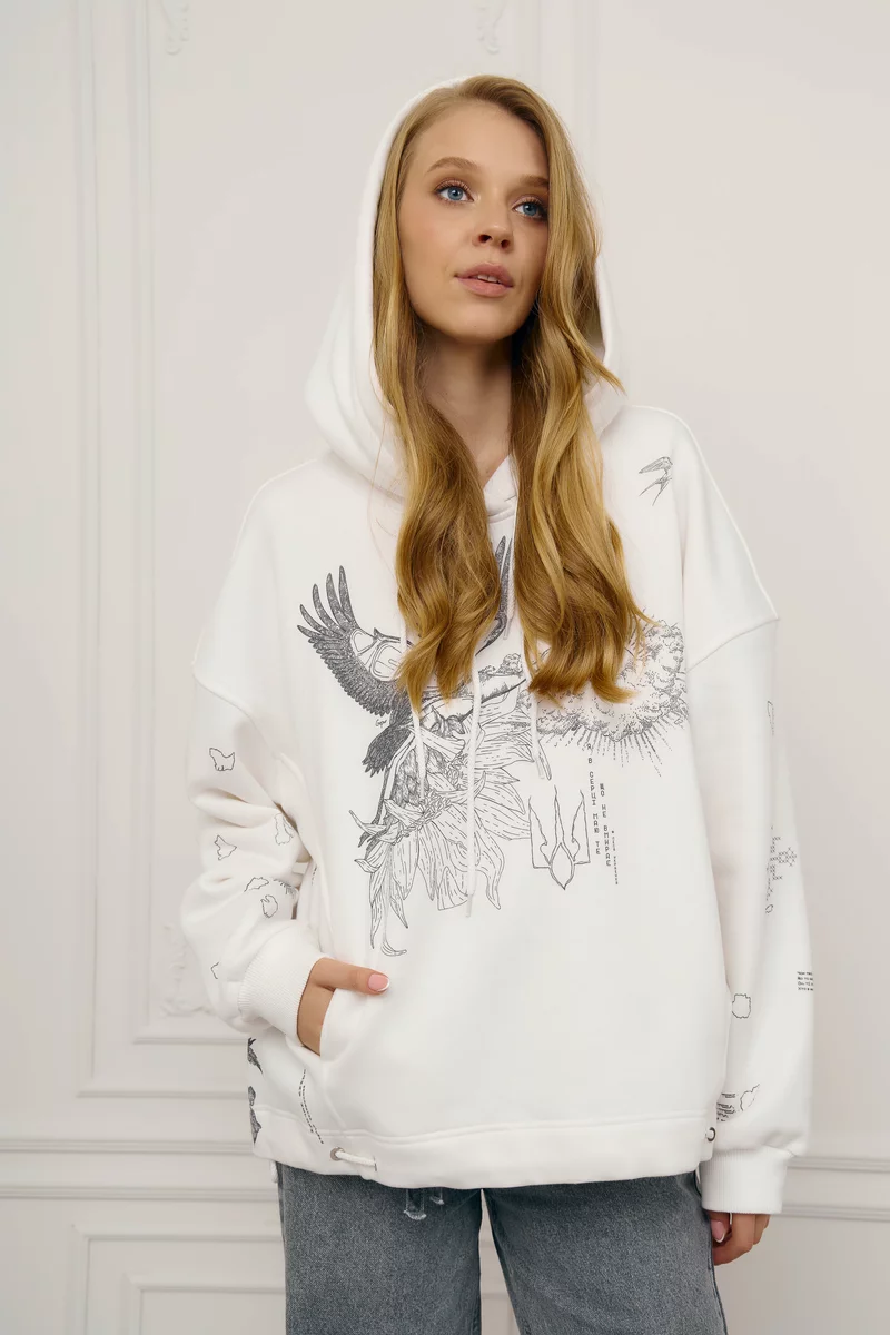 Молочный худи оверсайз Душа на флисе фотография 2