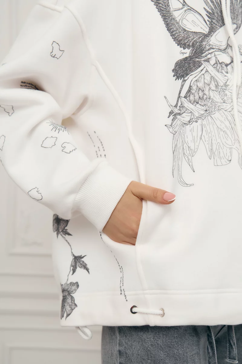 Молочный худи оверсайз Душа на флисе фотография 4