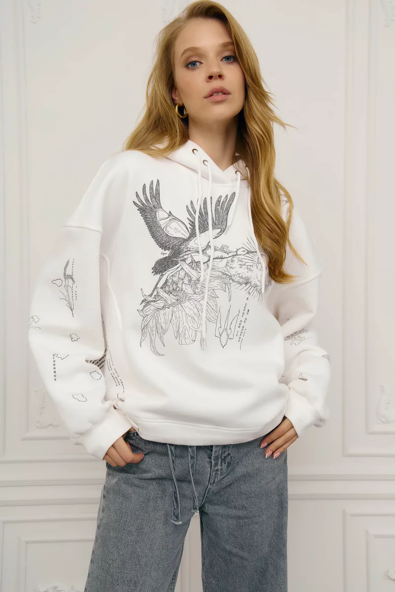 Молочный худи оверсайз Душа на флисе фотография 5