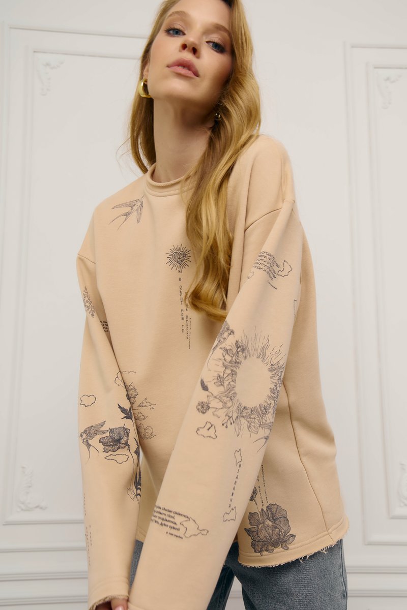 Бежевий лонгслів з принтом Душа фотографія 1