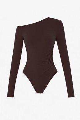 Трикотажный боди асимметричного кроя в шоколадном оттенке